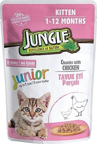 JUNGLE POUCH YAVRU KEDİ TAVUK PARÇALI 100 G *24 - 1