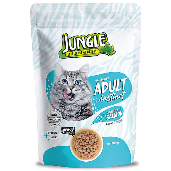JUNGLE POUCH YETİŞKİN KEDİ SOMON PARÇALI 100 G *24 - 1